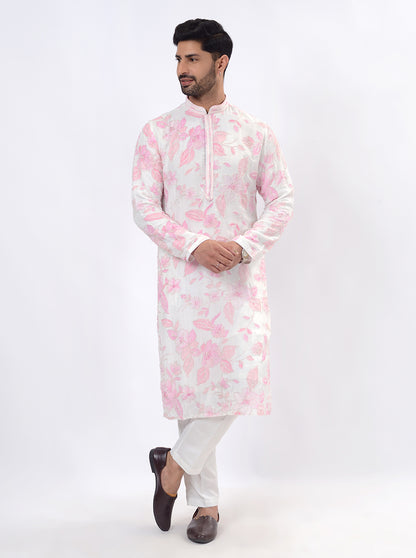 White & Pink Kurta Pajama | TULA