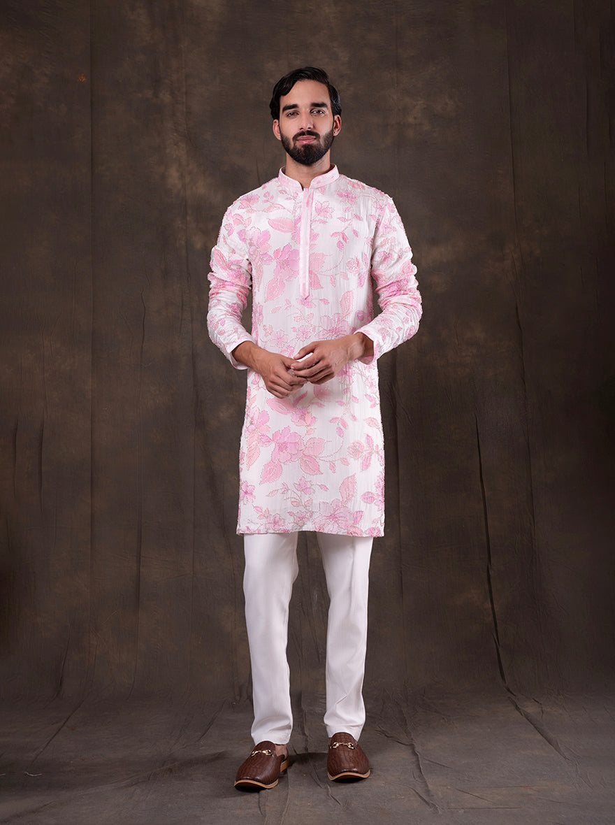 White & Pink Kurta Pajama | TULA