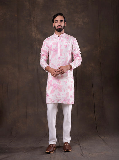 White & Pink Kurta Pajama | TULA