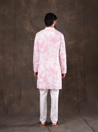 White & Pink Kurta Pajama | TULA