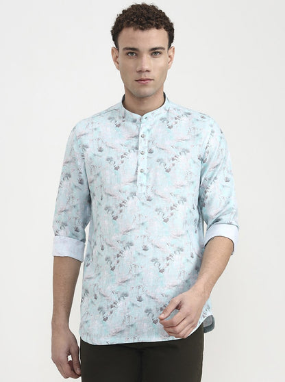Green Printed Slim Fit Party Wear Kurta | Wyre