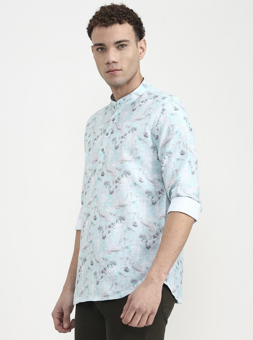 Green Printed Slim Fit Party Wear Kurta | Wyre
