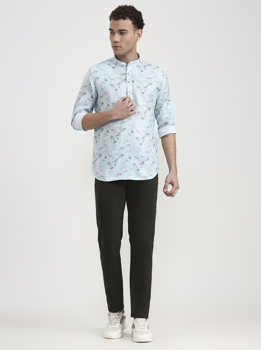 Green Printed Slim Fit Party Wear Kurta | Wyre