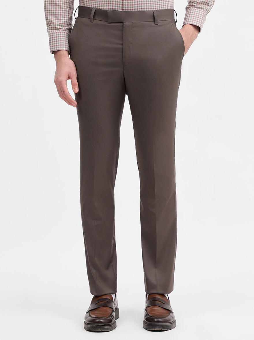 Dark Grey Solid Slim Fit Formal Trouser | Metal
