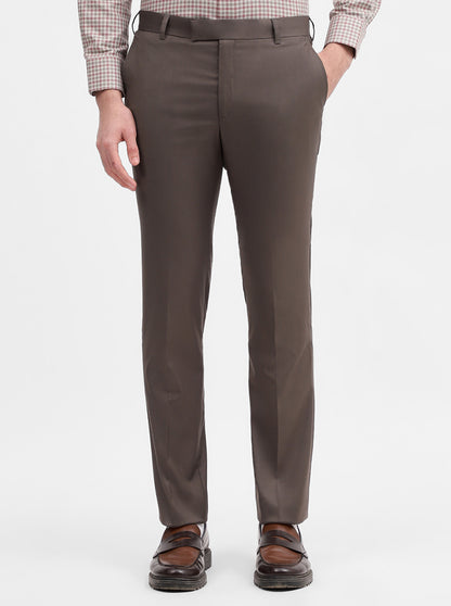 Dark Grey Solid Slim Fit Formal Trouser | Metal