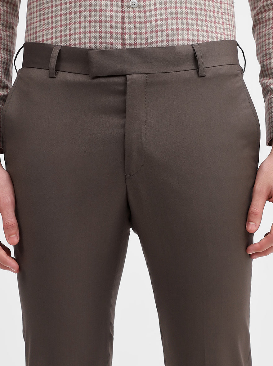 Dark Grey Solid Slim Fit Formal Trouser | Metal