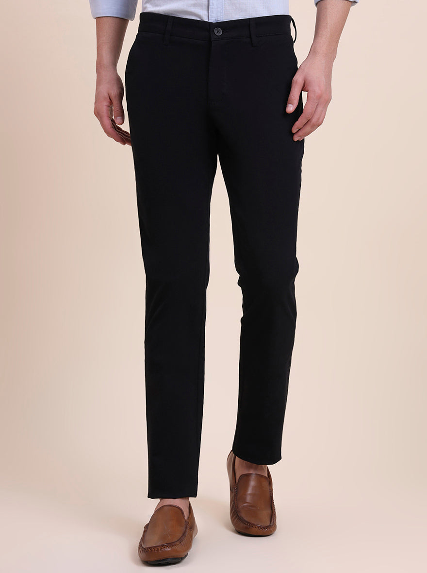 Black Printed Super Slim Fit Casual Trouser | Greenfibre