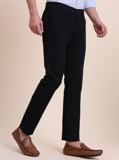 Black Printed Super Slim Fit Casual Trouser | Greenfibre