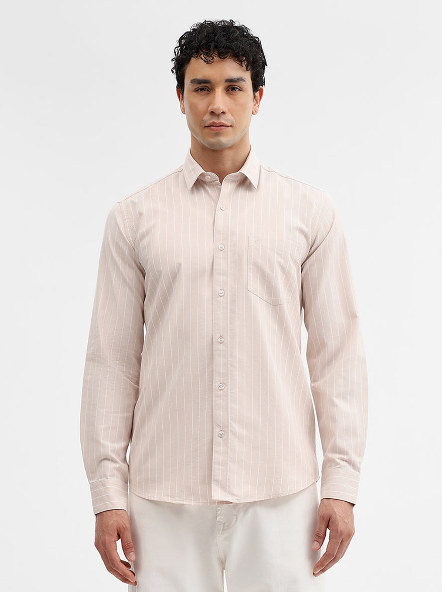 Khaki Striped Smart Fit Semi Casual Shirt | Greenfibre