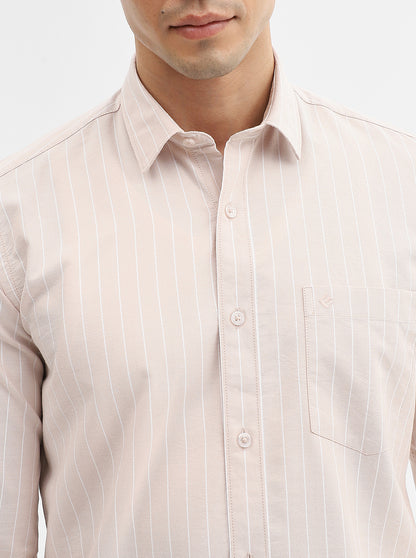 Khaki Striped Smart Fit Semi Casual Shirt | Greenfibre