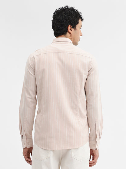 Khaki Striped Smart Fit Semi Casual Shirt | Greenfibre