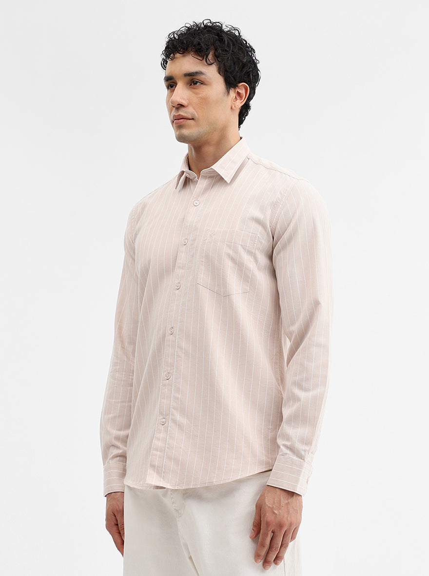 Khaki Striped Smart Fit Semi Casual Shirt | Greenfibre