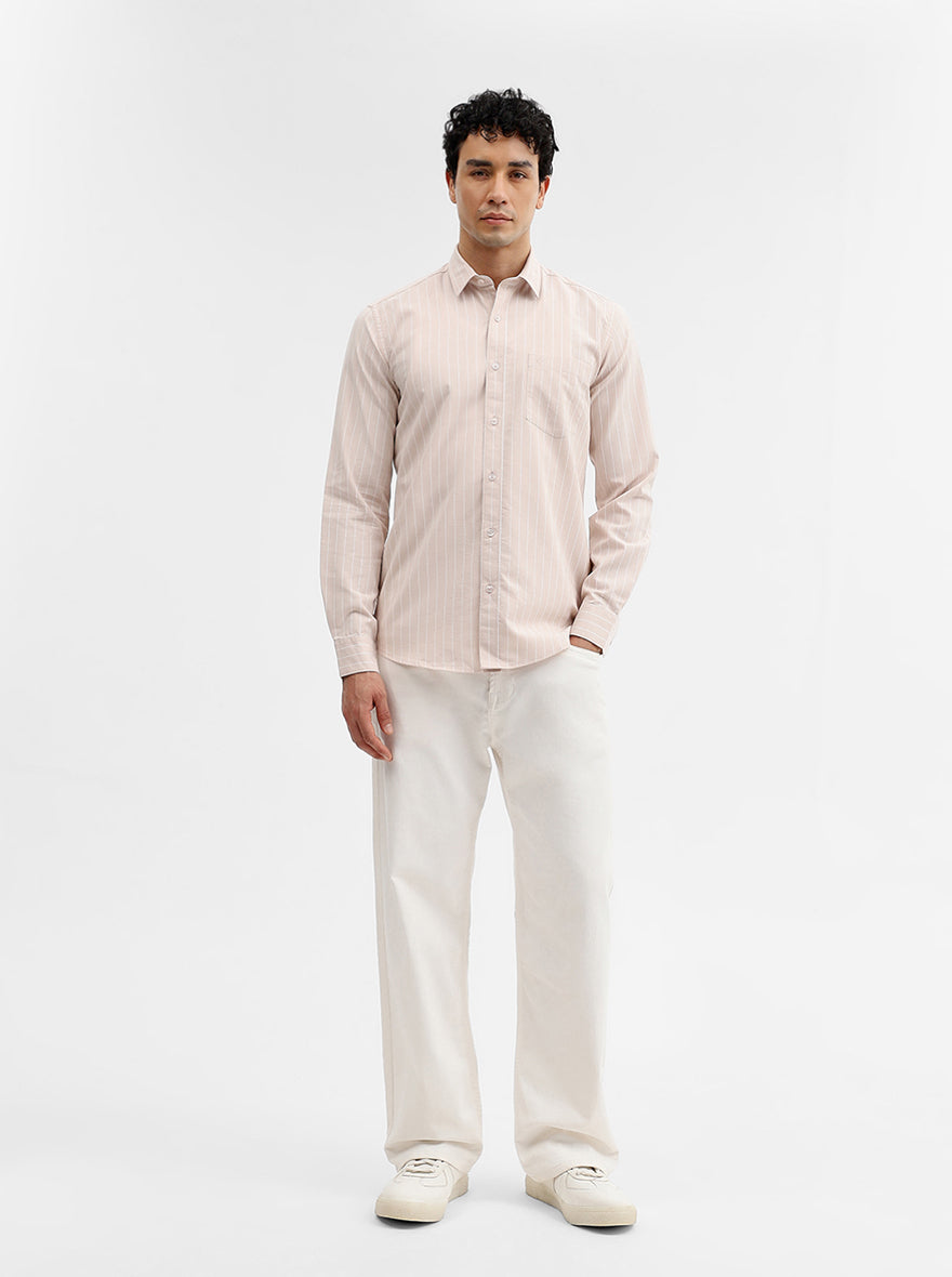 Khaki Striped Smart Fit Semi Casual Shirt | Greenfibre
