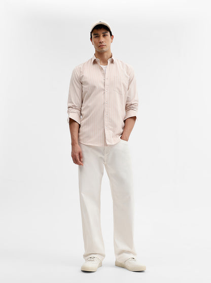 Khaki Striped Smart Fit Semi Casual Shirt | Greenfibre