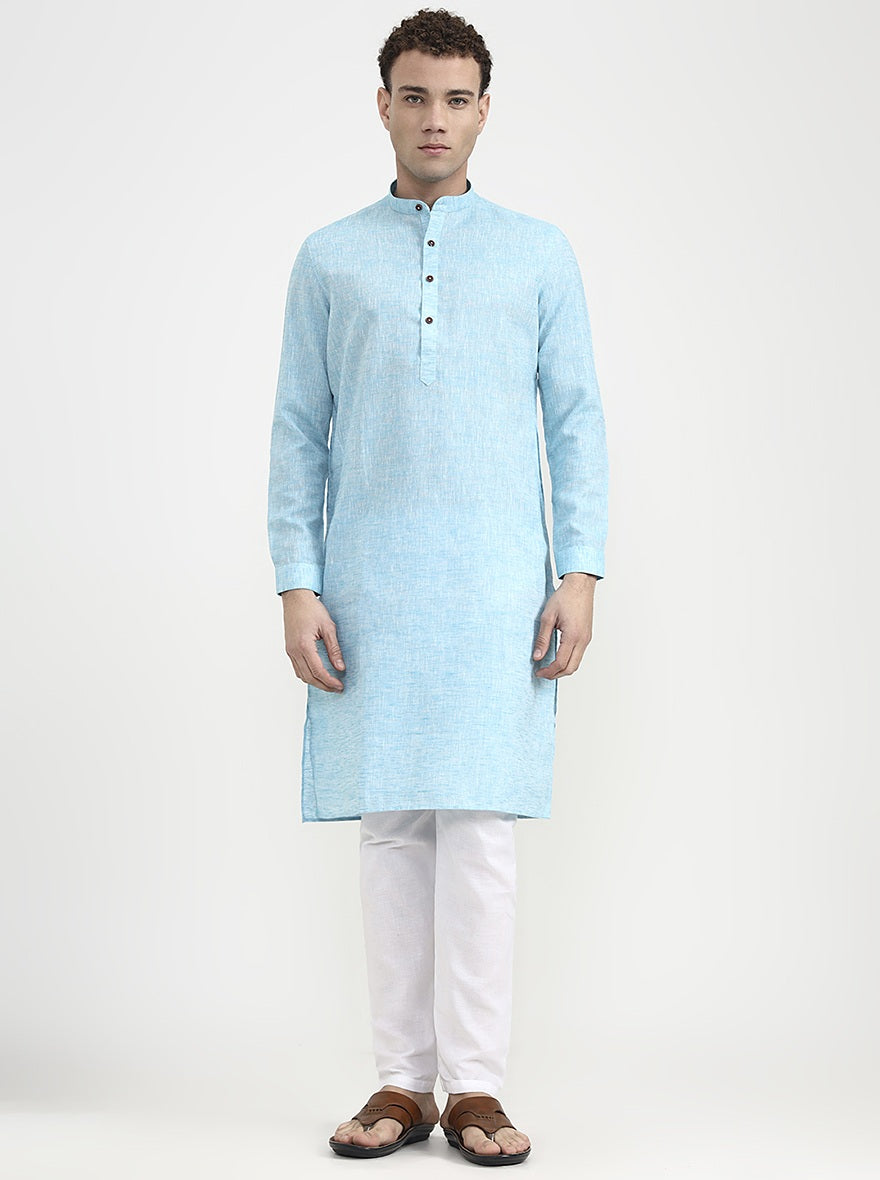 Aqua Blue Solid  Modi Kurta | JadeBlue