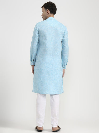Aqua Blue Solid  Modi Kurta | JadeBlue