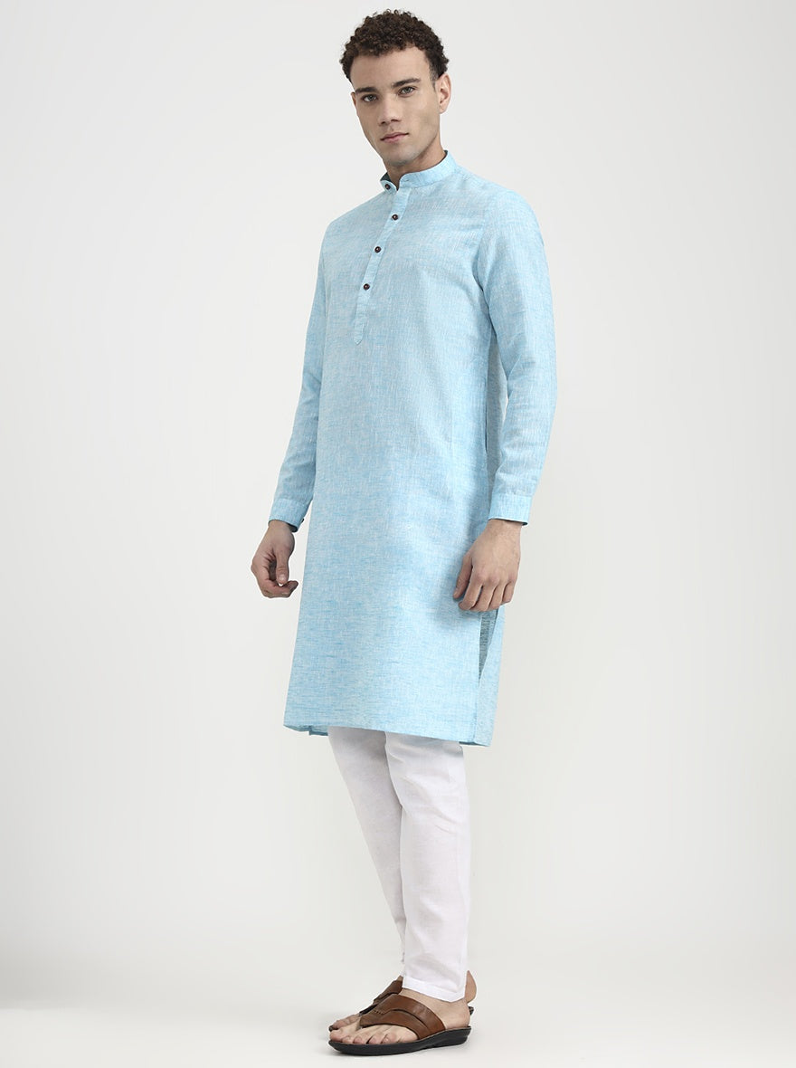 Aqua Blue Solid  Modi Kurta | JadeBlue
