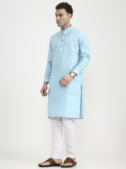 Aqua Blue Solid  Modi Kurta | JadeBlue