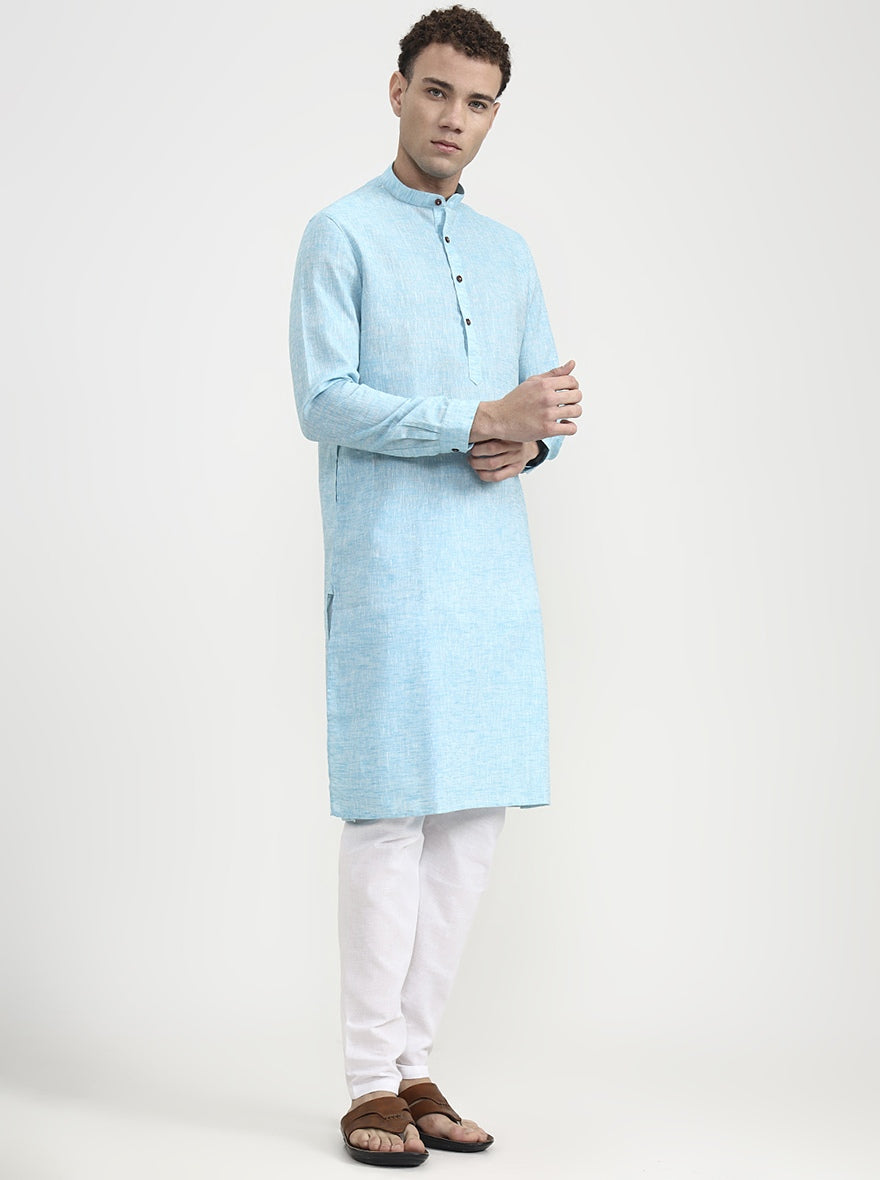 Aqua Blue Solid  Modi Kurta | JadeBlue