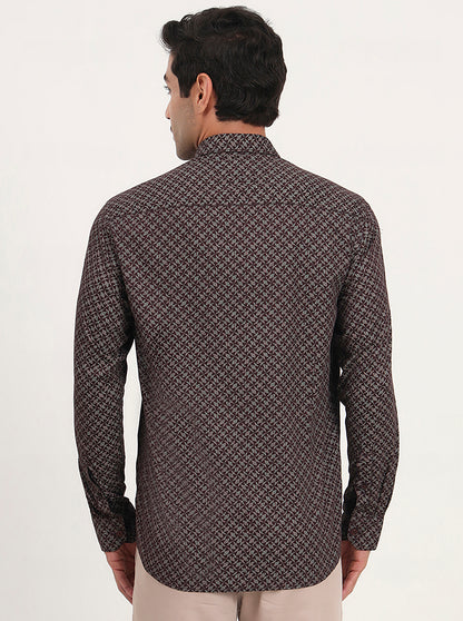 Wine Printed Slim Fit Semi Casual Shirt | JadeBlue