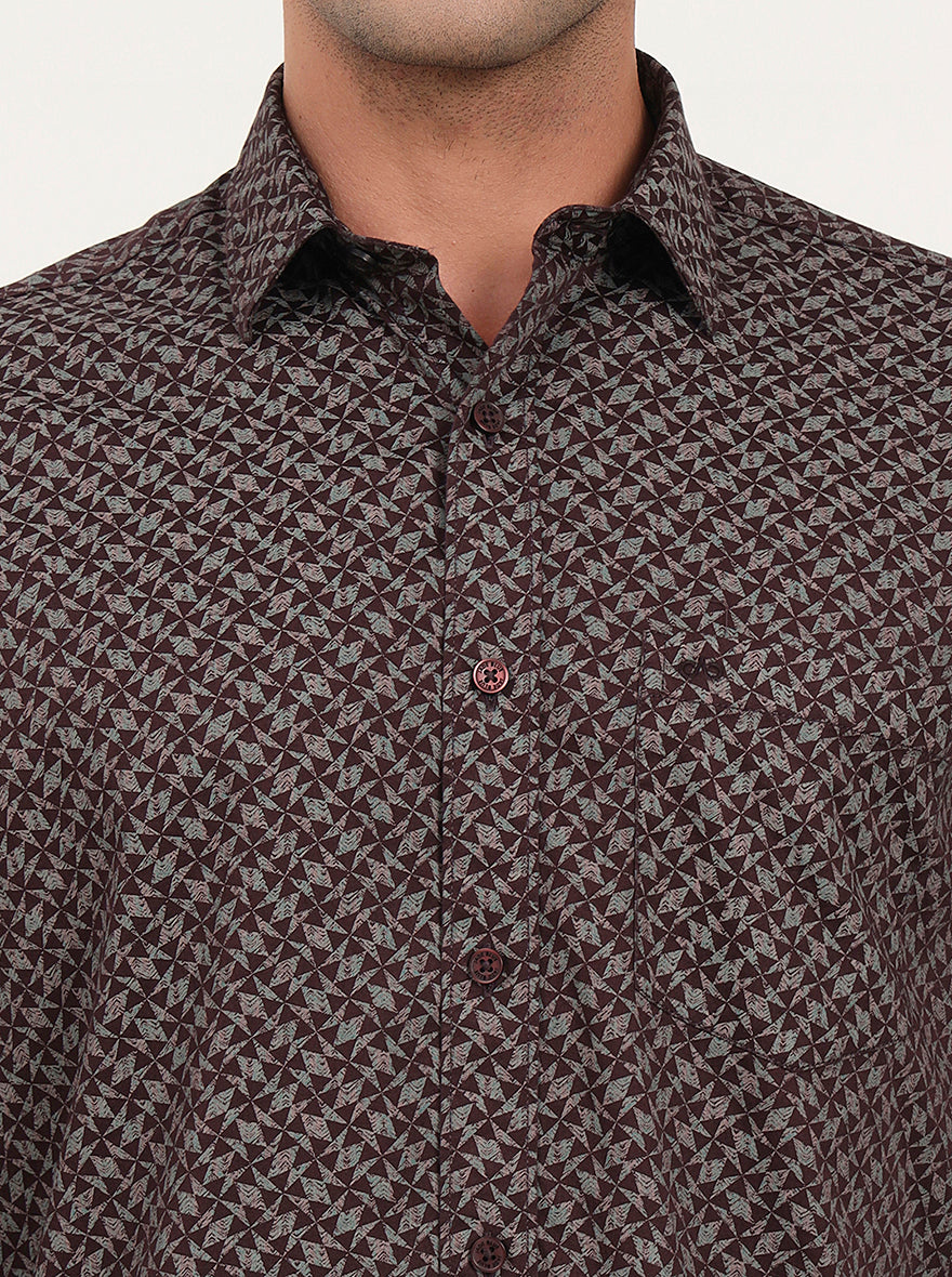 Wine Printed Slim Fit Semi Casual Shirt | JadeBlue