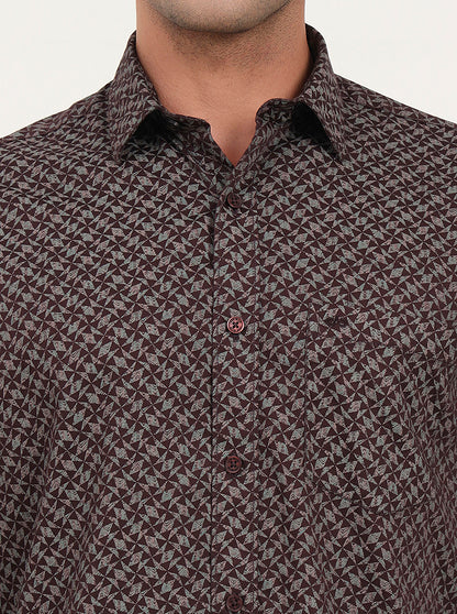Wine Printed Slim Fit Semi Casual Shirt | JadeBlue