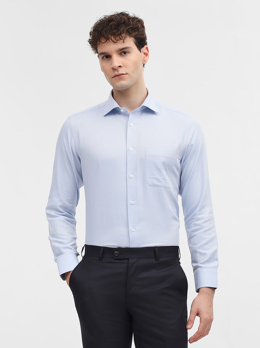 Blue Solid Slim Fit Formal Shirt | Metal