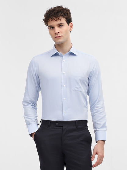 Blue Solid Slim Fit Formal Shirt | Metal