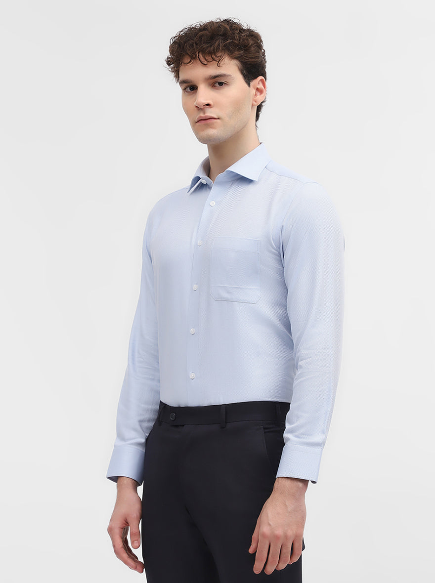 Blue Solid Slim Fit Formal Shirt | Metal