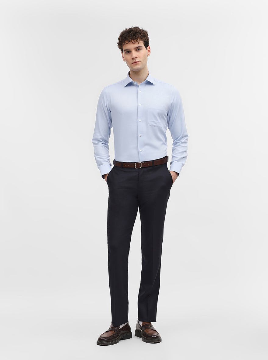 Blue Solid Slim Fit Formal Shirt | Metal