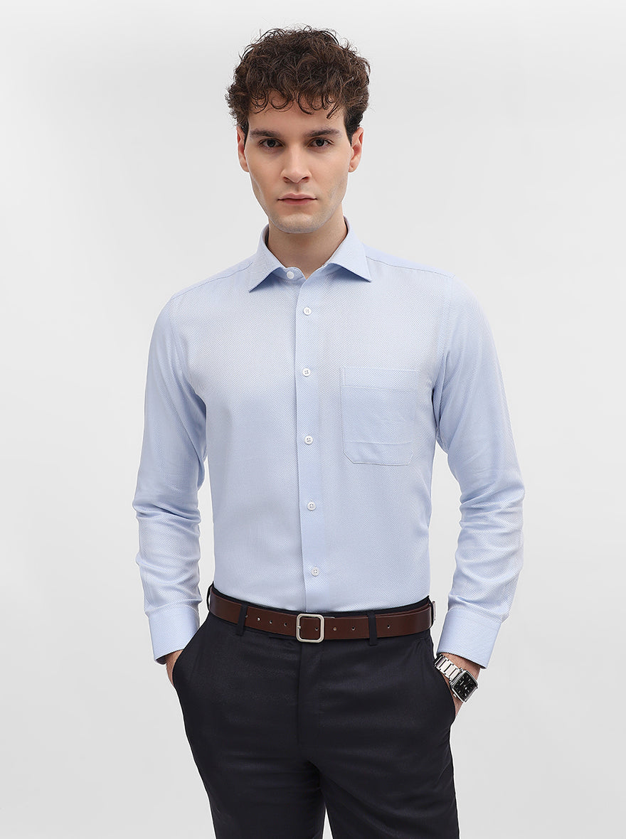 Blue Solid Slim Fit Formal Shirt | Metal