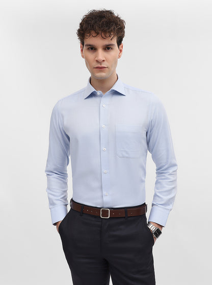 Blue Solid Slim Fit Formal Shirt | Metal