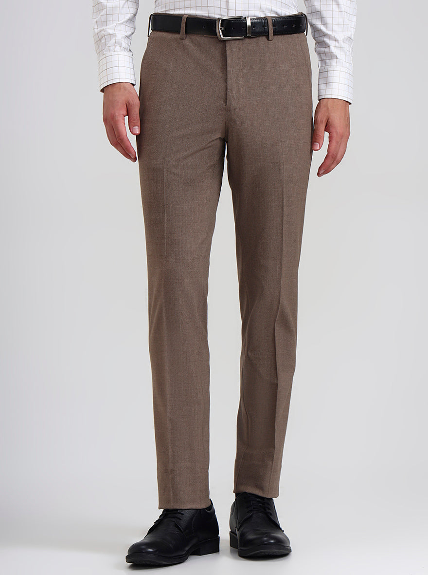 Brown Checked Slim Fit Formal Trouser | JadeBlue Youth
