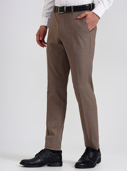 Brown Checked Slim Fit Formal Trouser | JadeBlue Youth