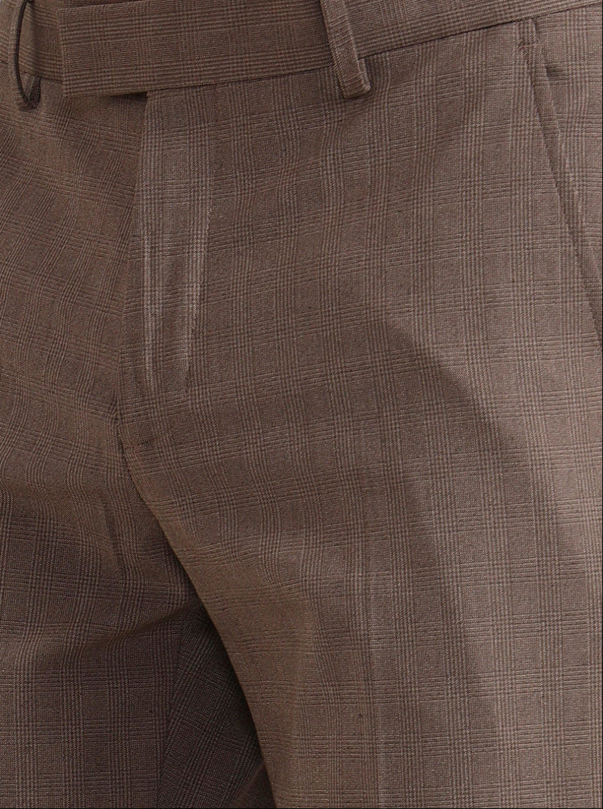 Brown Checked Slim Fit Formal Trouser | JadeBlue Youth
