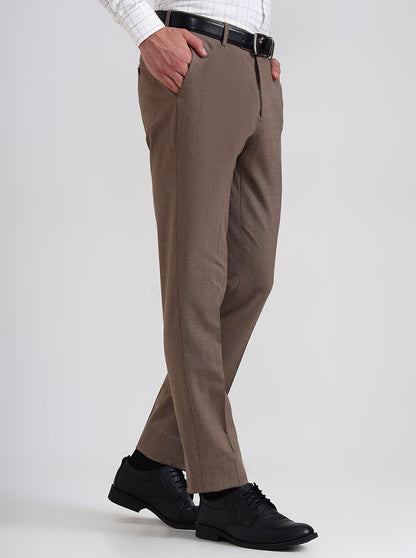 Brown Checked Slim Fit Formal Trouser | JadeBlue Youth