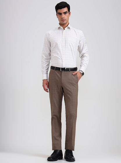 Brown Checked Slim Fit Formal Trouser | JadeBlue Youth