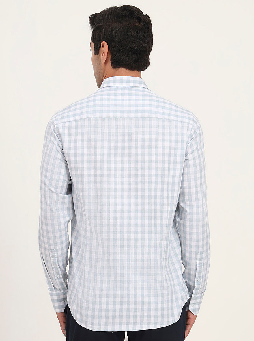 Light Blue Checked Slim Fit Semi Casual Shirt | JadeBlue