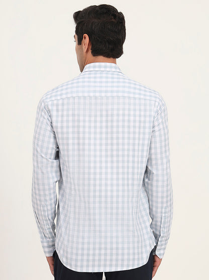 Light Blue Checked Slim Fit Semi Casual Shirt | JadeBlue