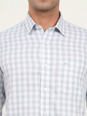 Light Blue Checked Slim Fit Semi Casual Shirt | JadeBlue
