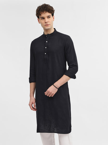 Black Solid Modi Kurta | JadeBlue