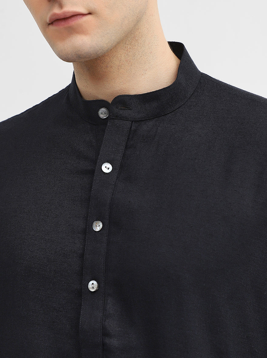 Black Solid Modi Kurta | JadeBlue