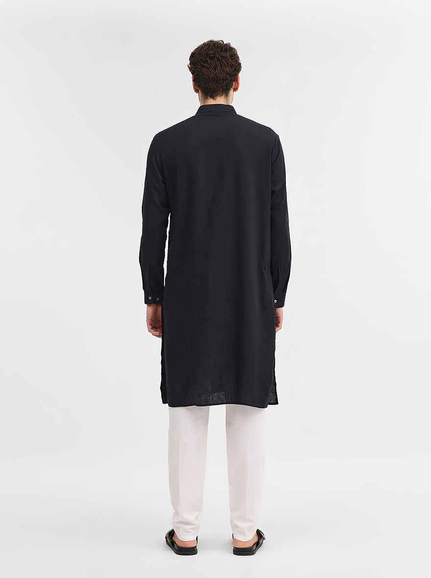 Black Solid Modi Kurta | JadeBlue