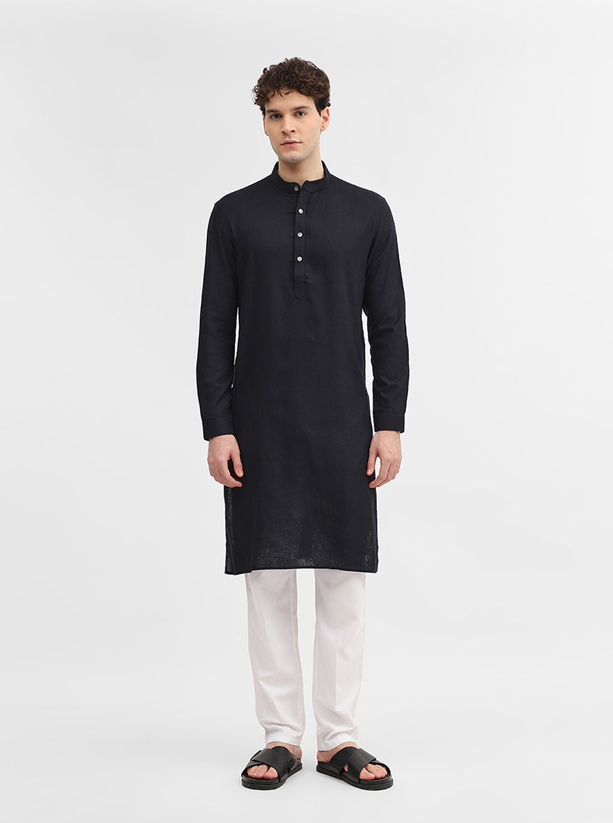 Black Solid Modi Kurta | JadeBlue