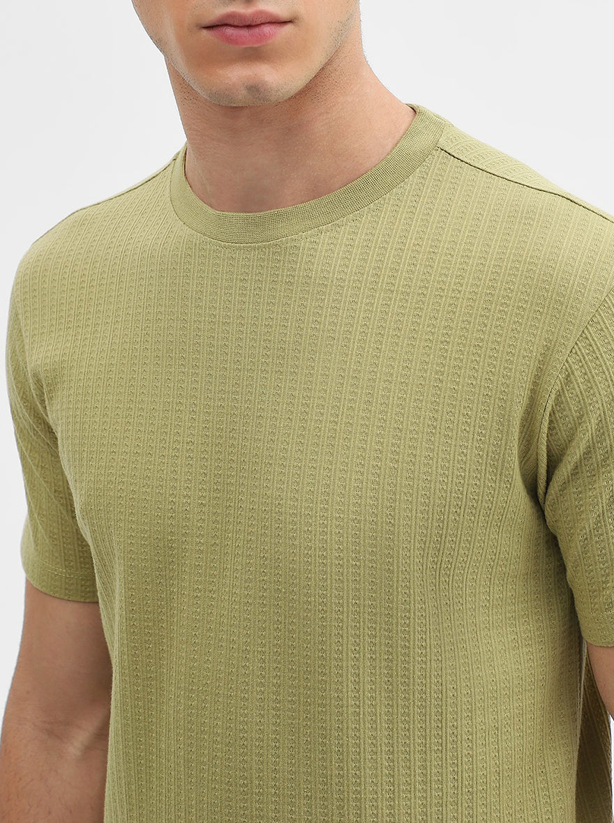 Green Jaquard Slim Fit T-Shirt | JadeBlue