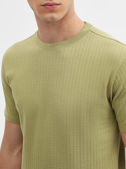 Green Jaquard Slim Fit T-Shirt | JadeBlue