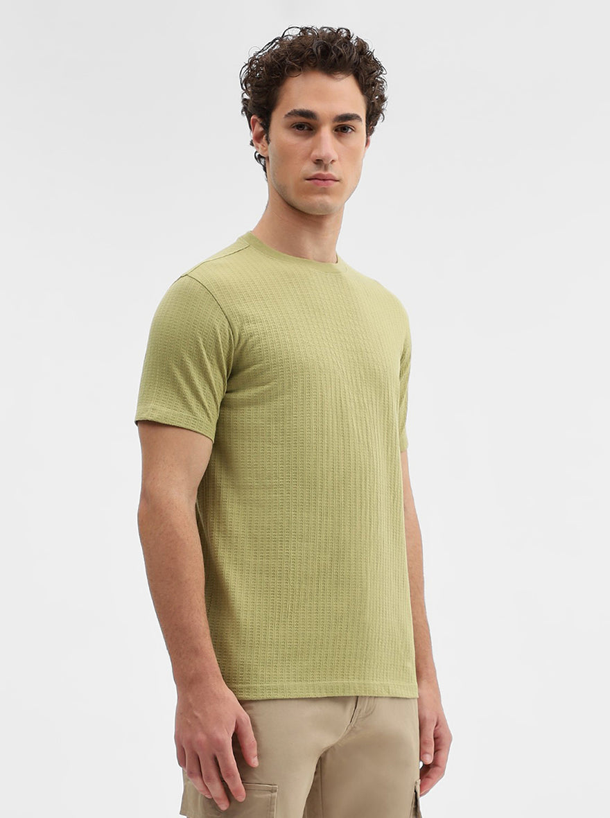 Green Jaquard Slim Fit T-Shirt | JadeBlue