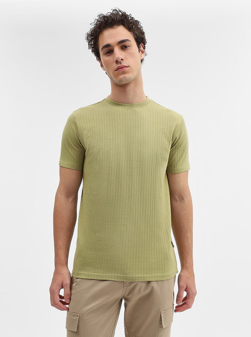 Green Jaquard Slim Fit T-Shirt | JadeBlue