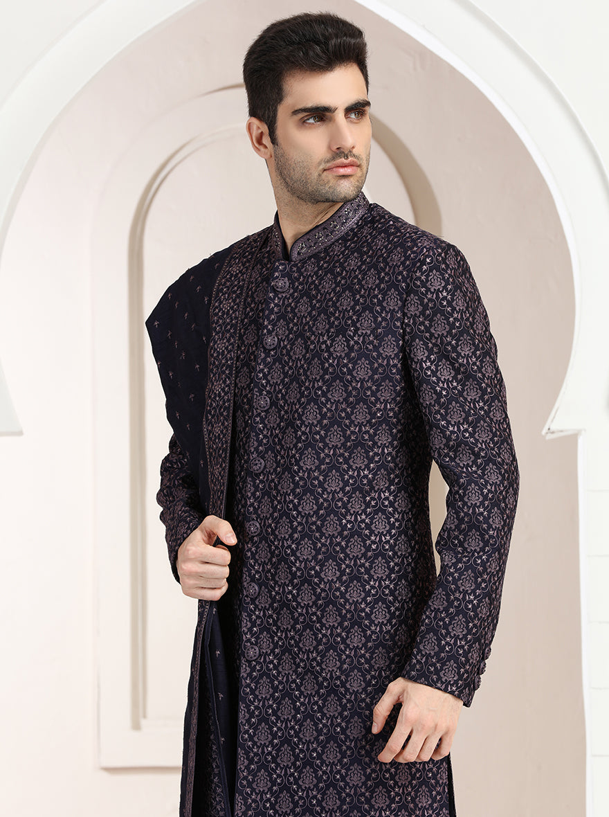 Purple Embroidered Indowestern | TULA