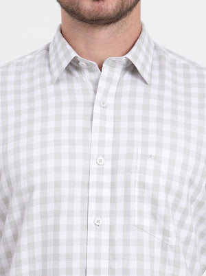 White & Light Green Checked Slim Fit Semi Casual Shirt | JadeBlue